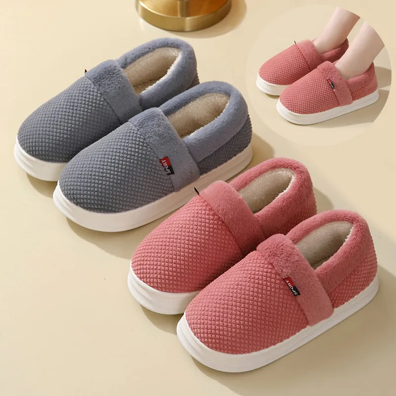 Cotton Shoes With Heel Winter Warm Thick Sole Plush Slippers Women Indoor Garden Outerwear Plus Velvet Slipper For Couple