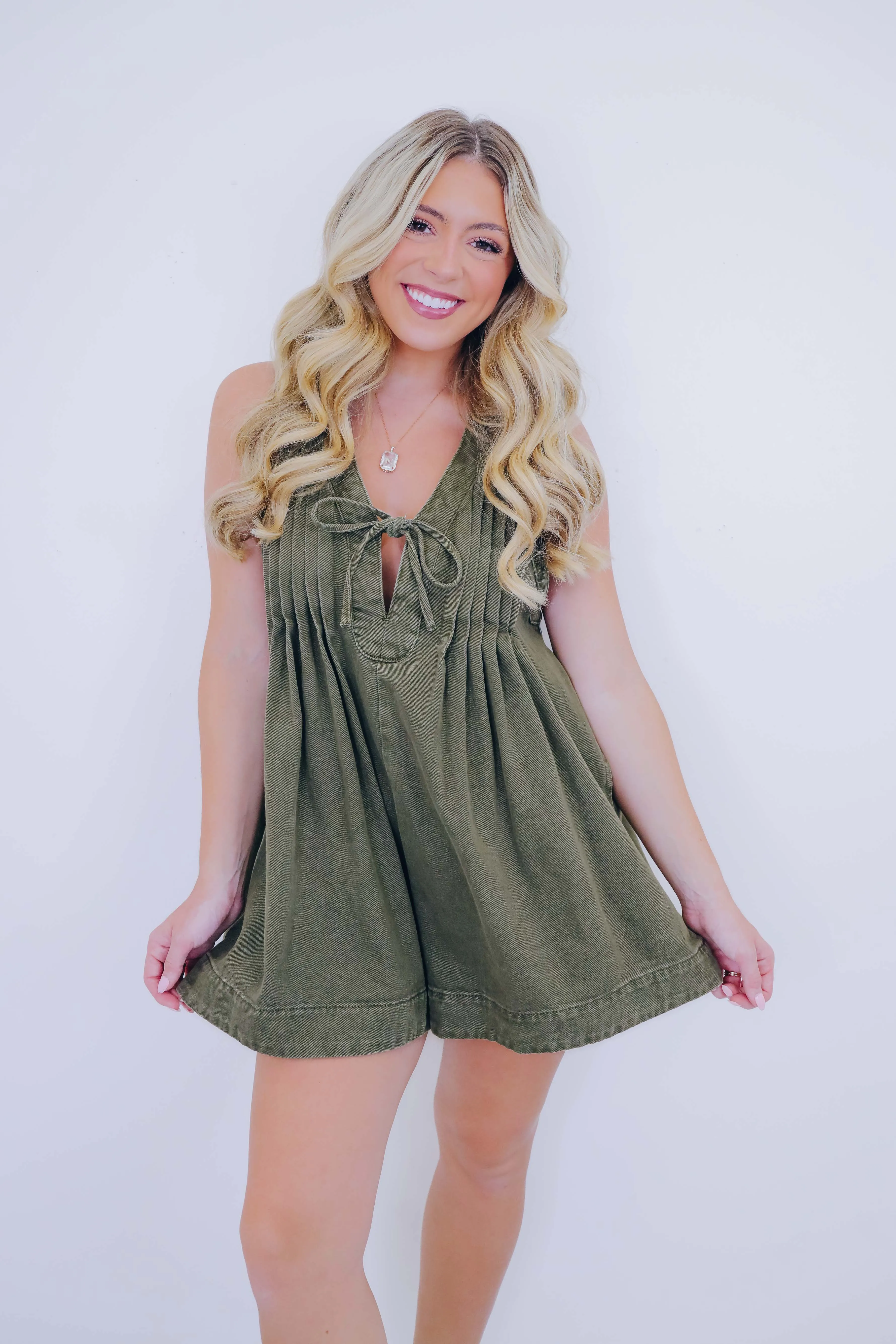 Country Cutie Pleated Denim Romper- 5 Colors