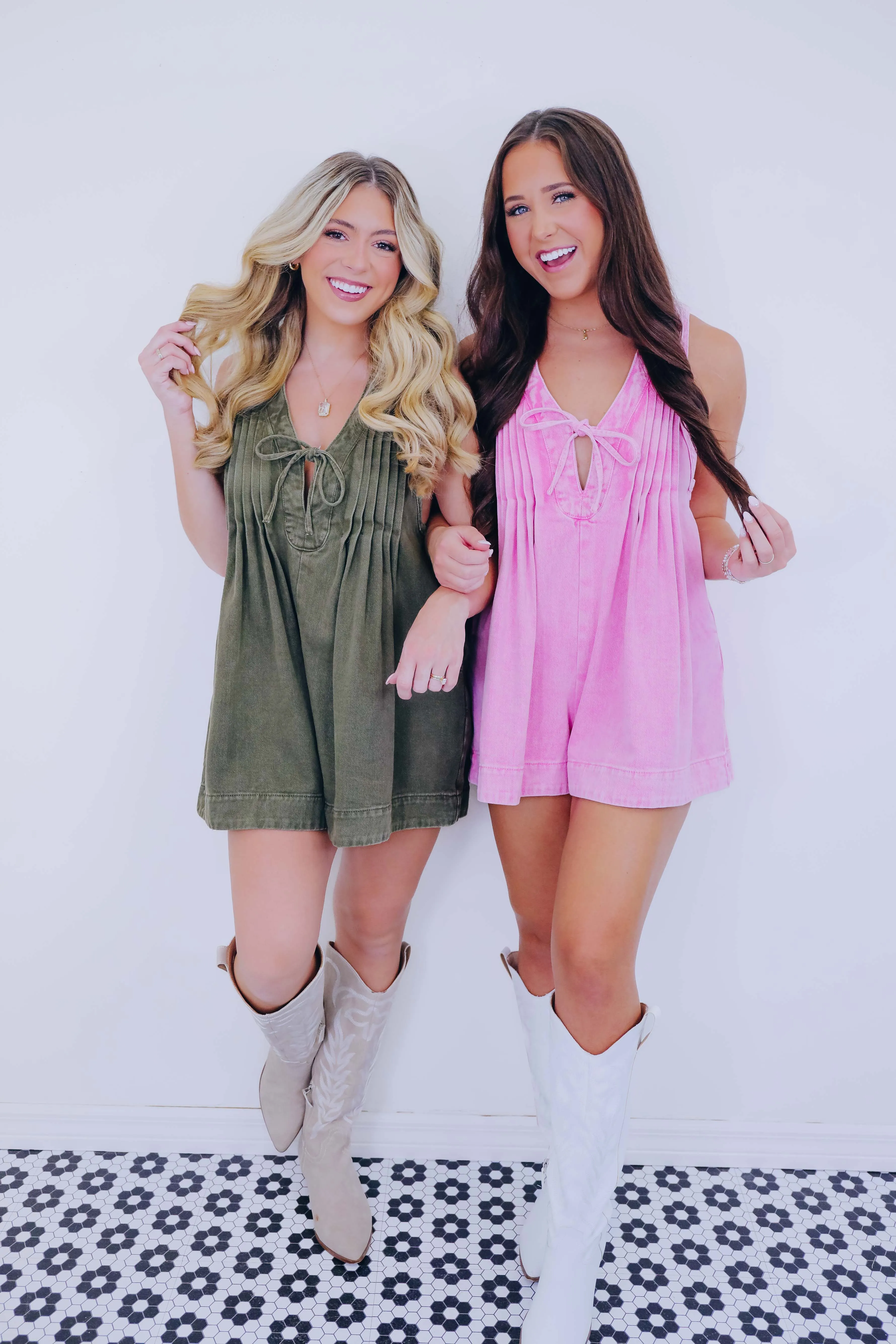 Country Cutie Pleated Denim Romper- 5 Colors