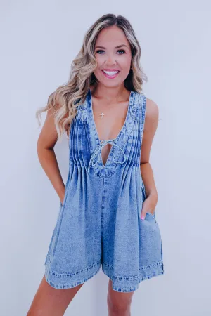 Country Cutie Pleated Denim Romper- 5 Colors