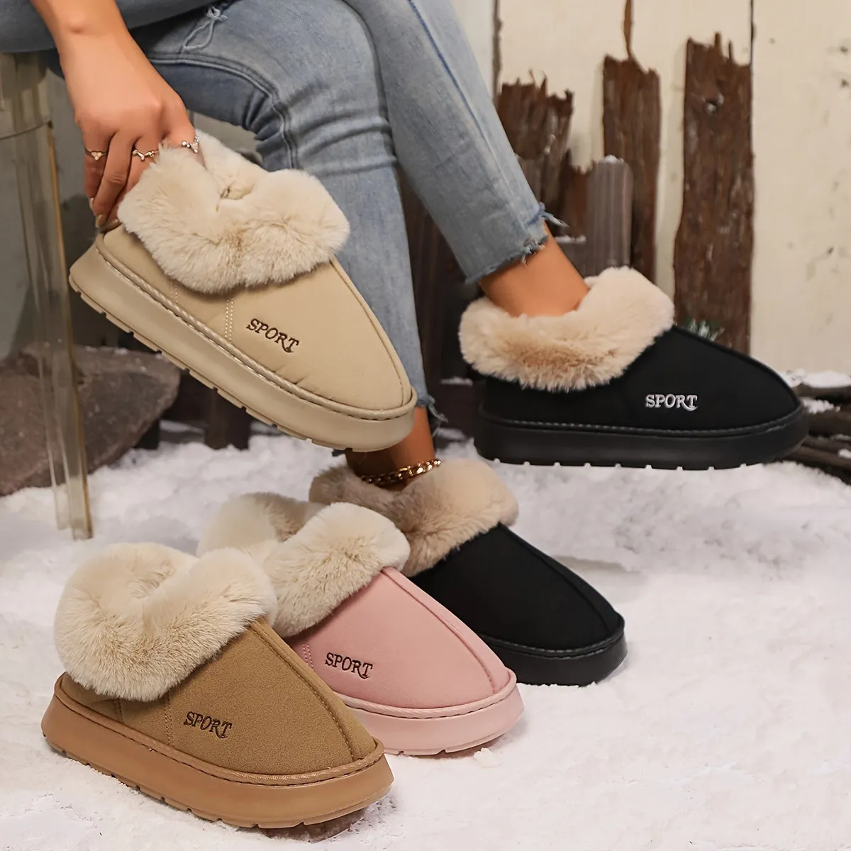 Cozy Plush Soft Slippers Shoes For Women Non-Slip Platform Shoes