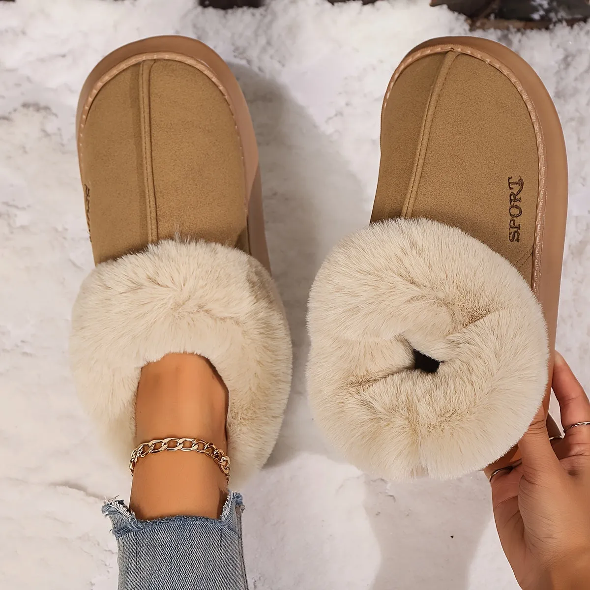 Cozy Plush Soft Slippers Shoes For Women Non-Slip Platform Shoes