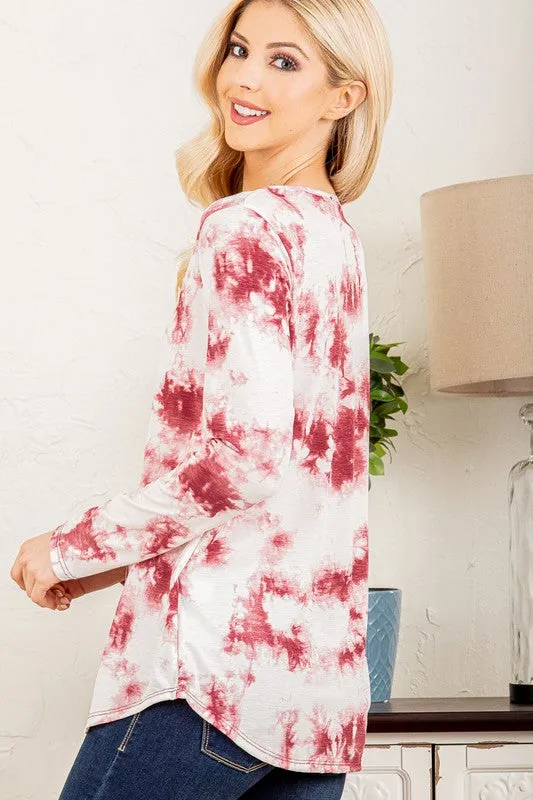 CRISSCROSS V NECK TIE DYE PRINT TOP