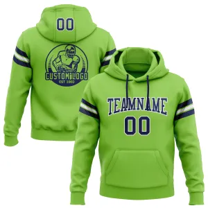 Custom Stitched Neon Green Navy-White Football Pullover Sweatshirt Hoodie