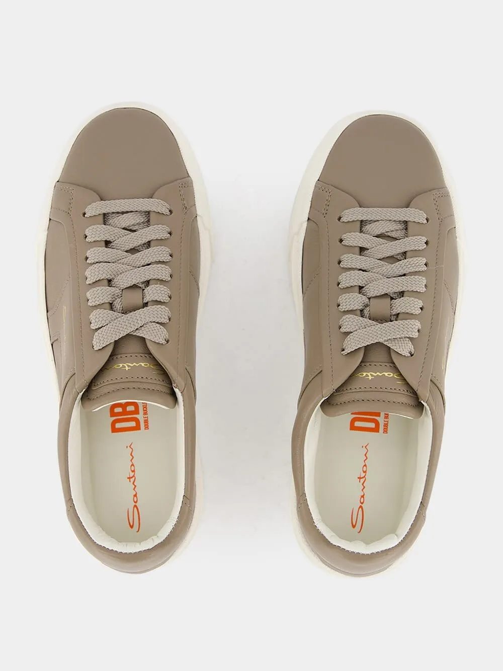 Double Buckle Leather Sneakers in Beige