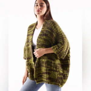 Elsamanda Anthropologie Green Chunky Knit Oversized Cardigan Sweater Size Small