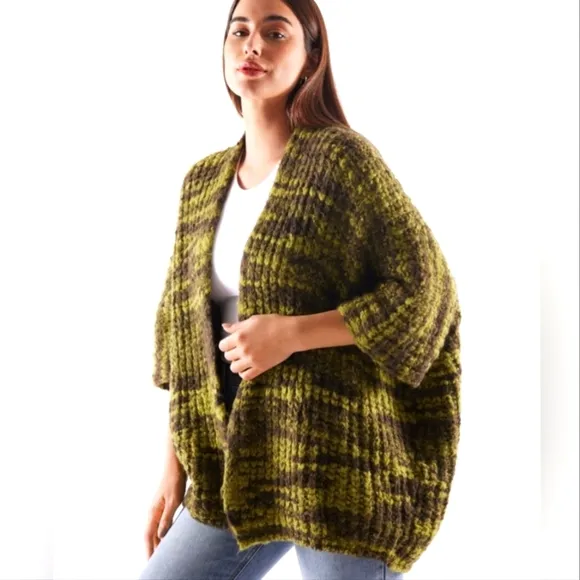 Elsamanda Anthropologie Green Chunky Knit Oversized Cardigan Sweater Size Small