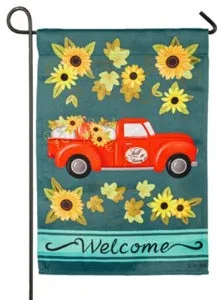 Fall Sunflower Truck Garden Suede Flag