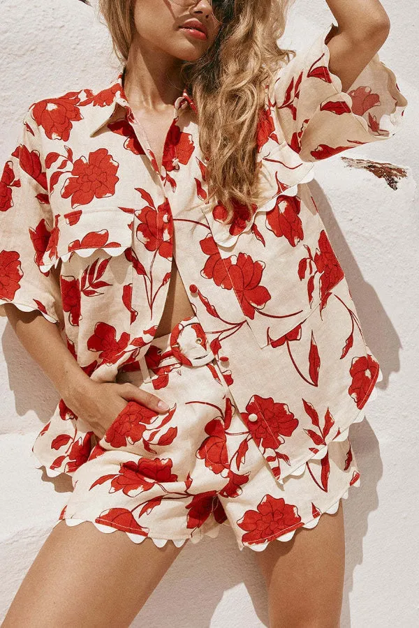 Fashionable and versatile lace print, stylish and casual Mini Dress