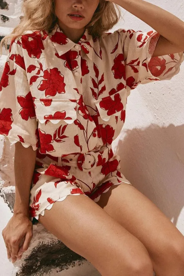 Fashionable and versatile lace print, stylish and casual Mini Dress