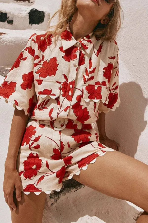 Fashionable and versatile lace print, stylish and casual Mini Dress