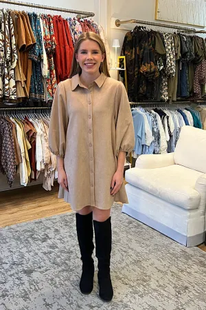Faux Suede Long Sleeve Dress