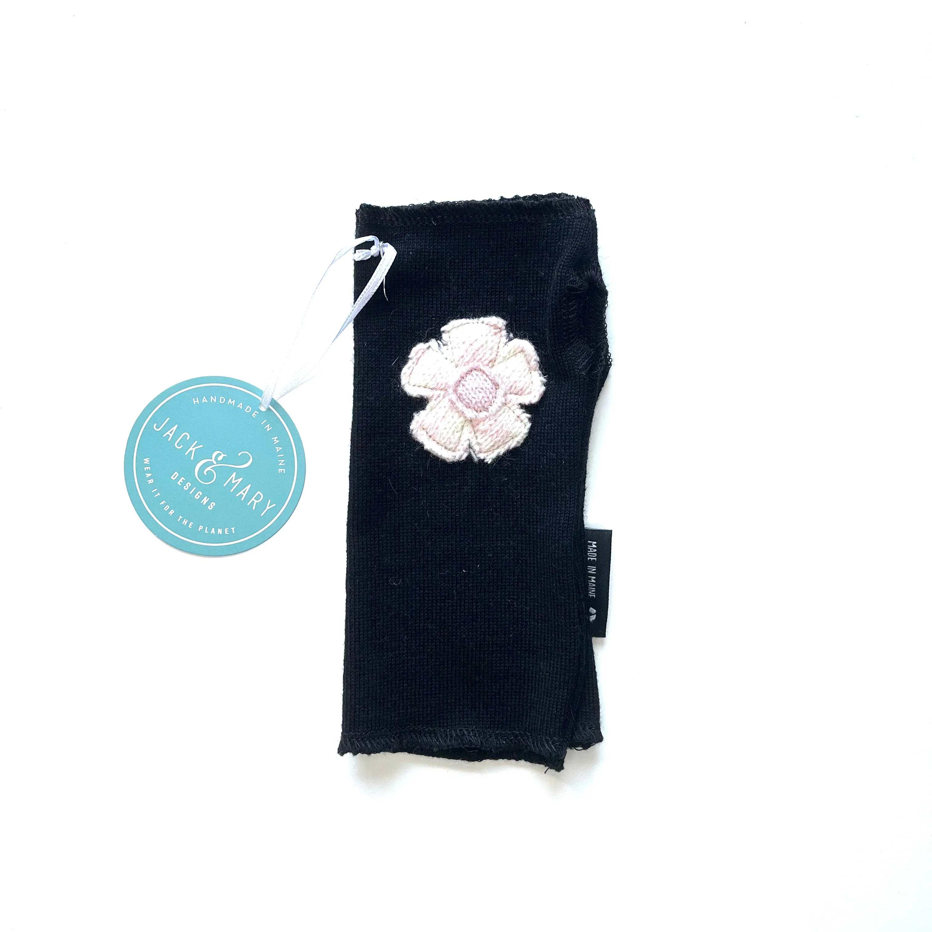 Fingerless Mittens Short, Black Merino Wool | 055
