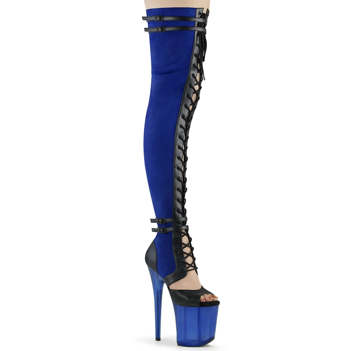 FLAMINGO-3027  Blue Faux Suede-Black Faux Leather/Frosted Blue