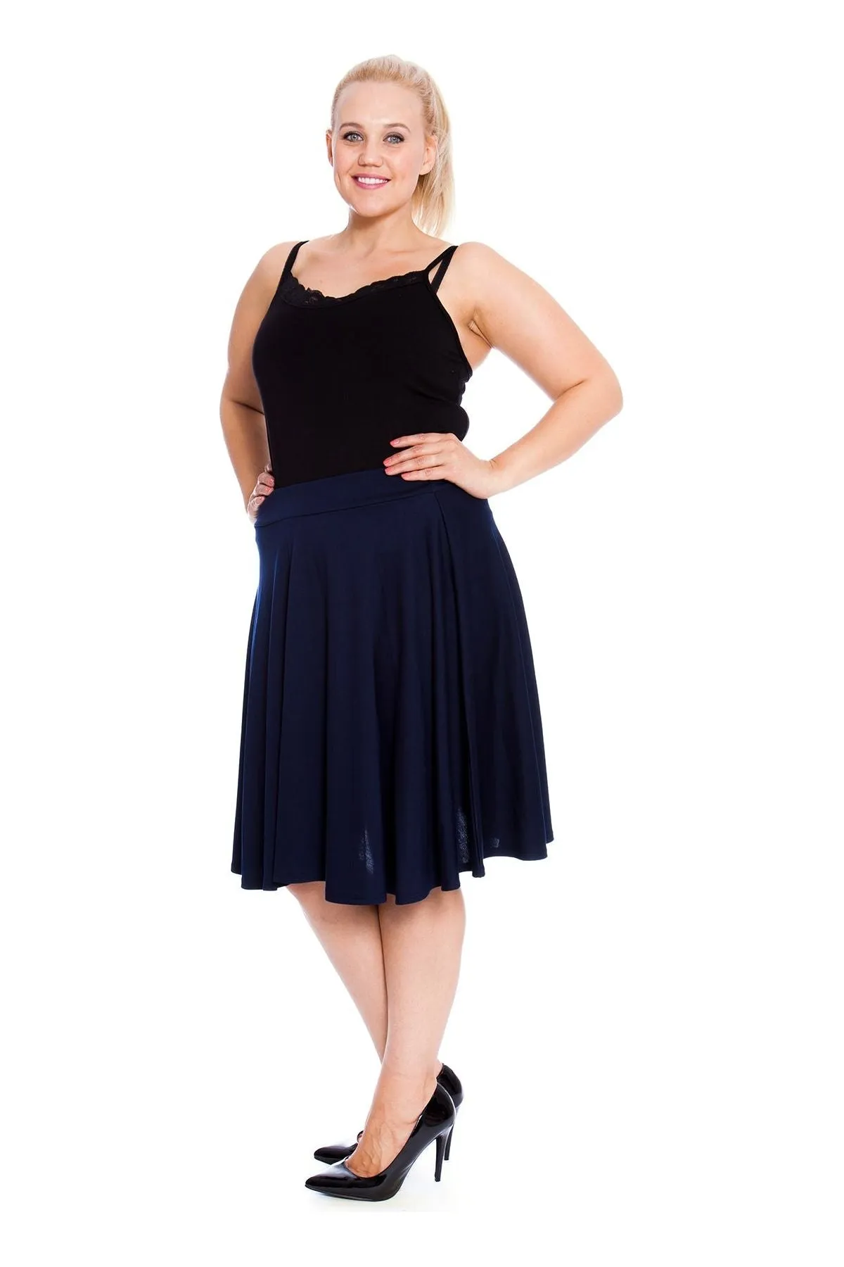 Flared Elastic Waist Skater Skirt