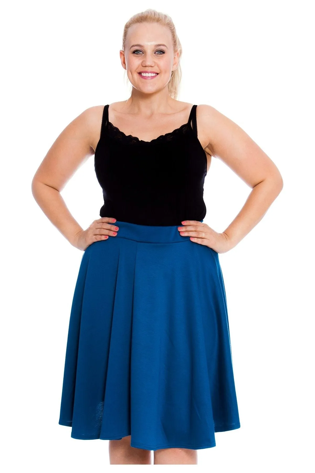 Flared Elastic Waist Skater Skirt