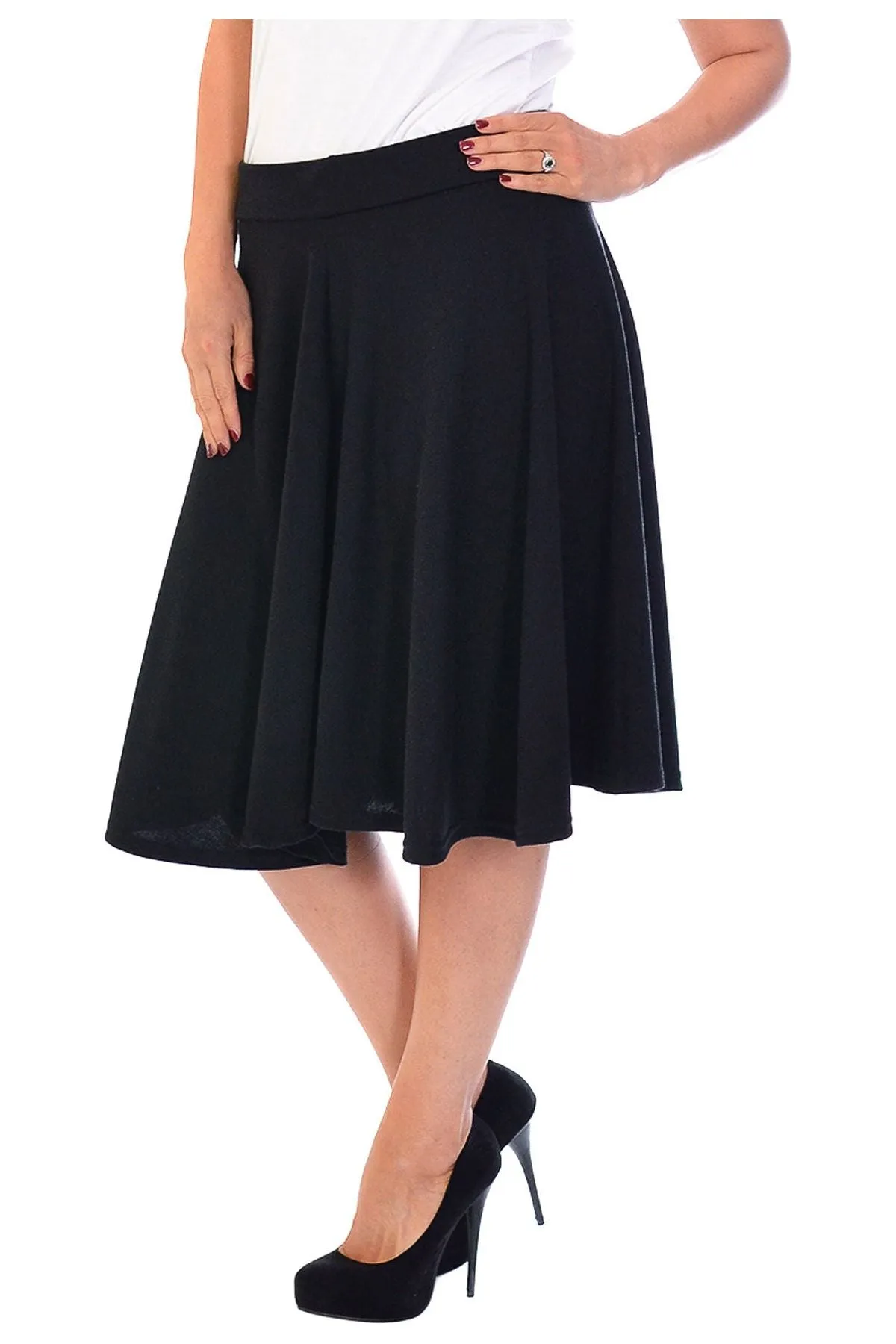 Flared Elastic Waist Skater Skirt