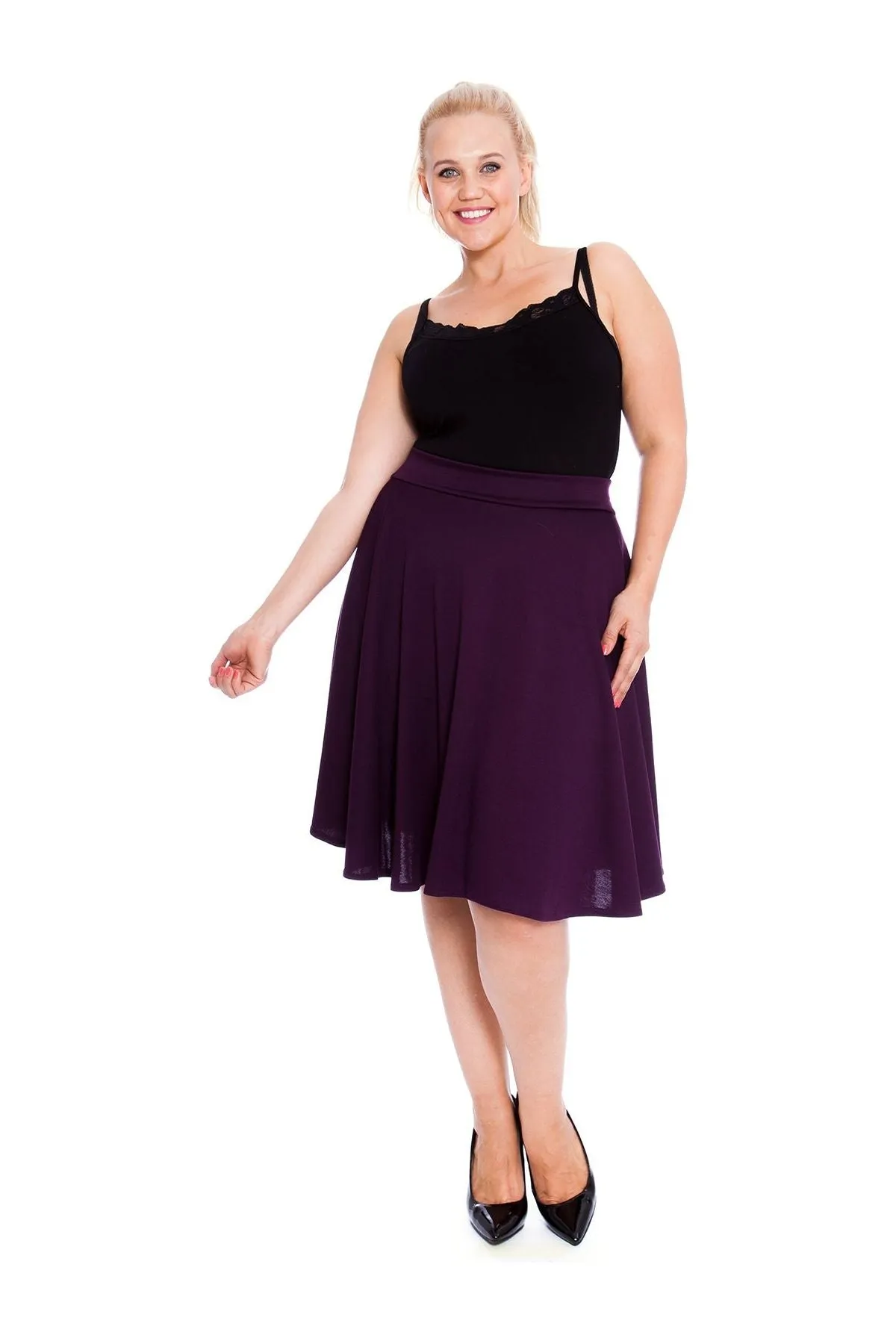 Flared Elastic Waist Skater Skirt