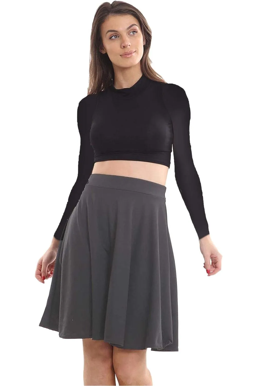 Flared Elastic Waist Skater Skirt