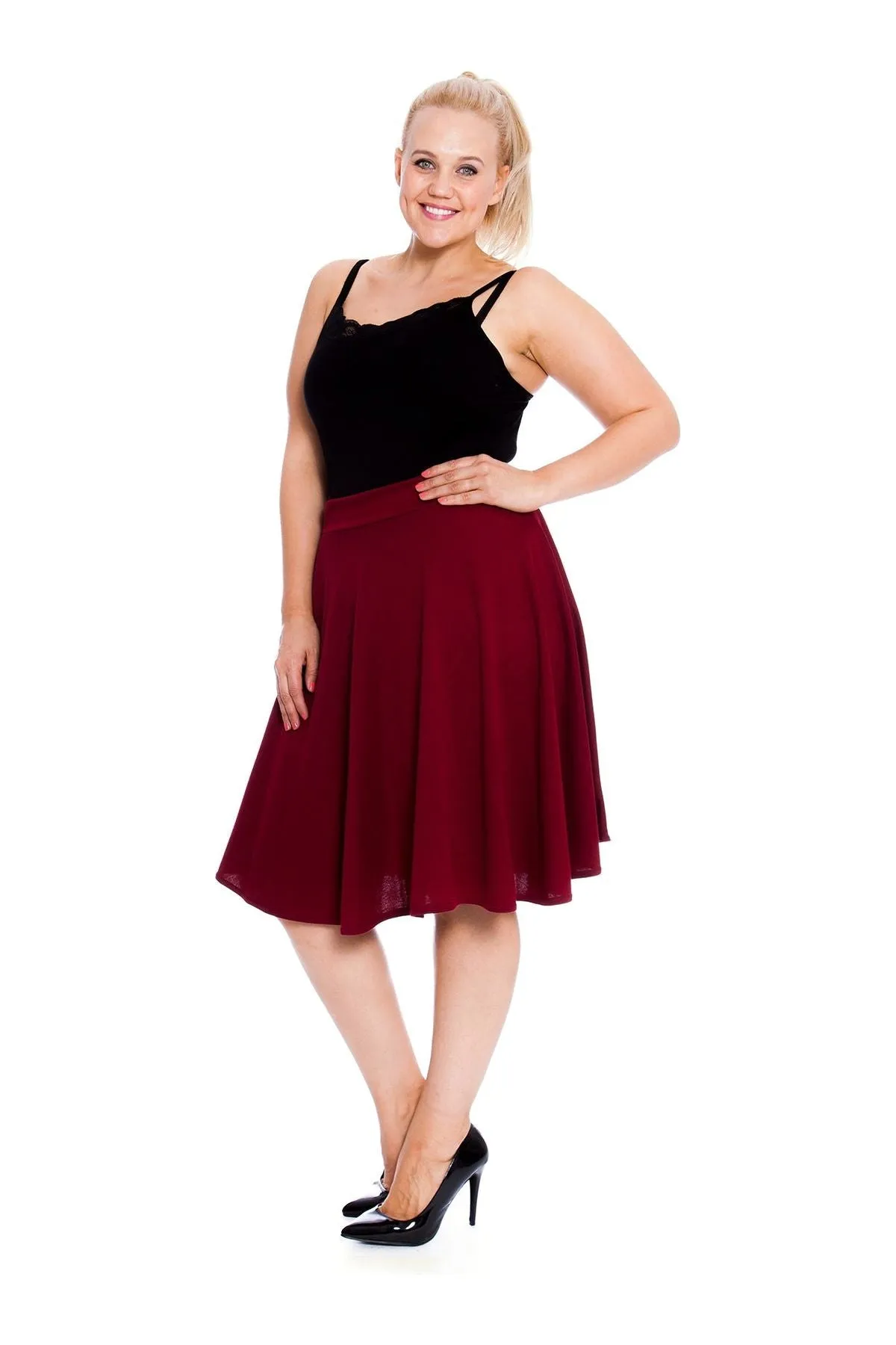 Flared Elastic Waist Skater Skirt
