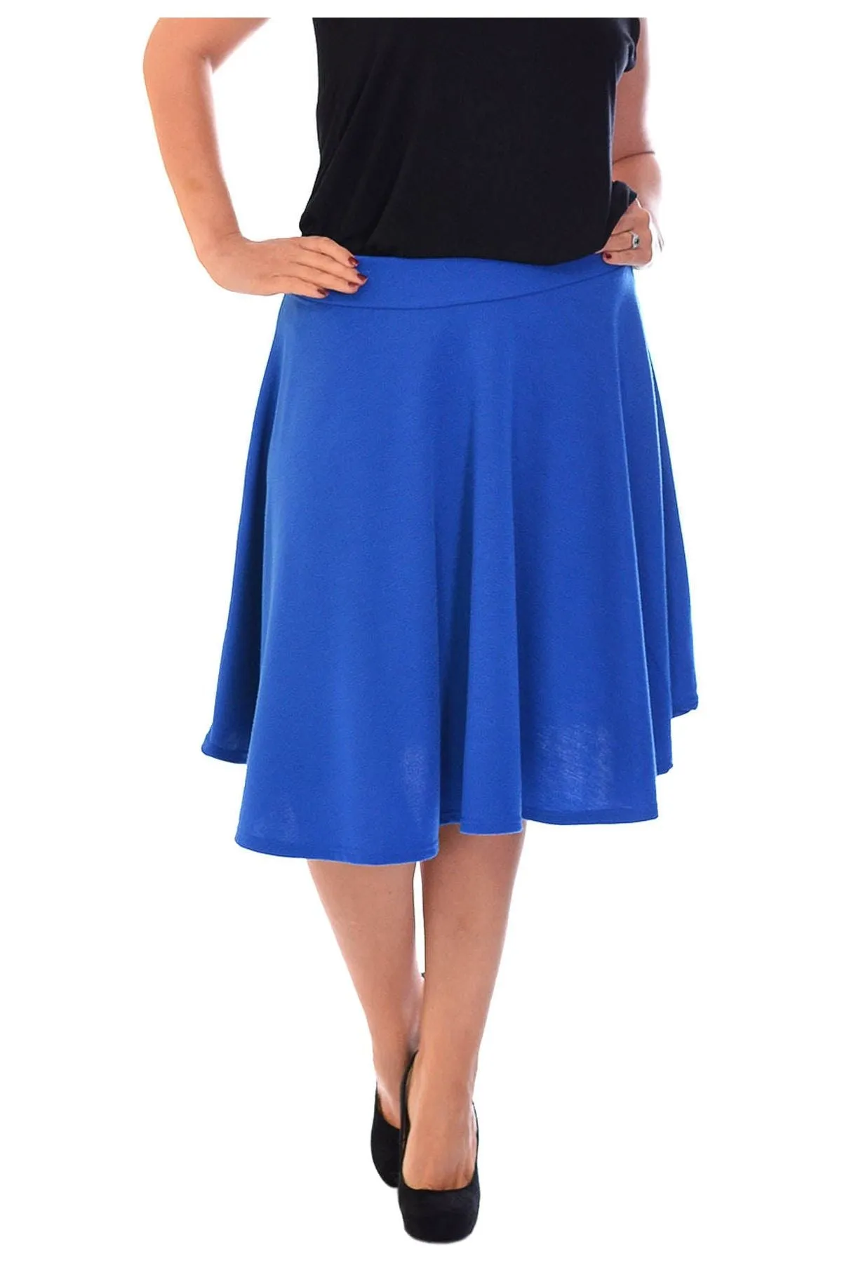 Flared Elastic Waist Skater Skirt