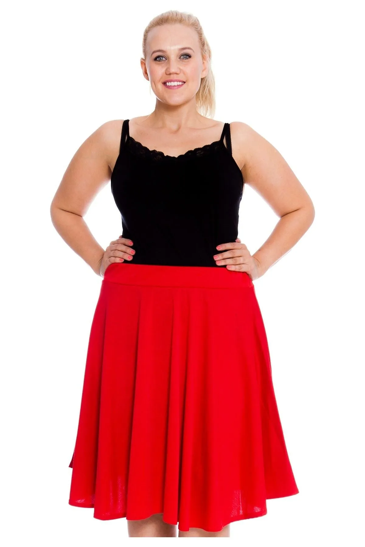 Flared Elastic Waist Skater Skirt