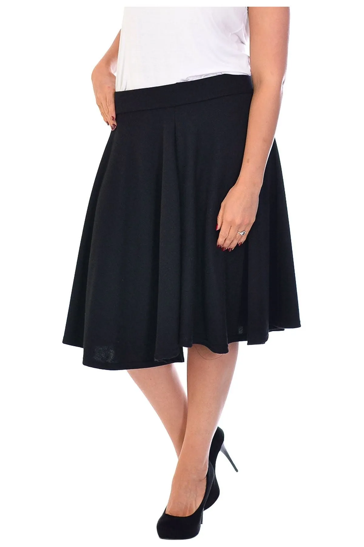 Flared Elastic Waist Skater Skirt