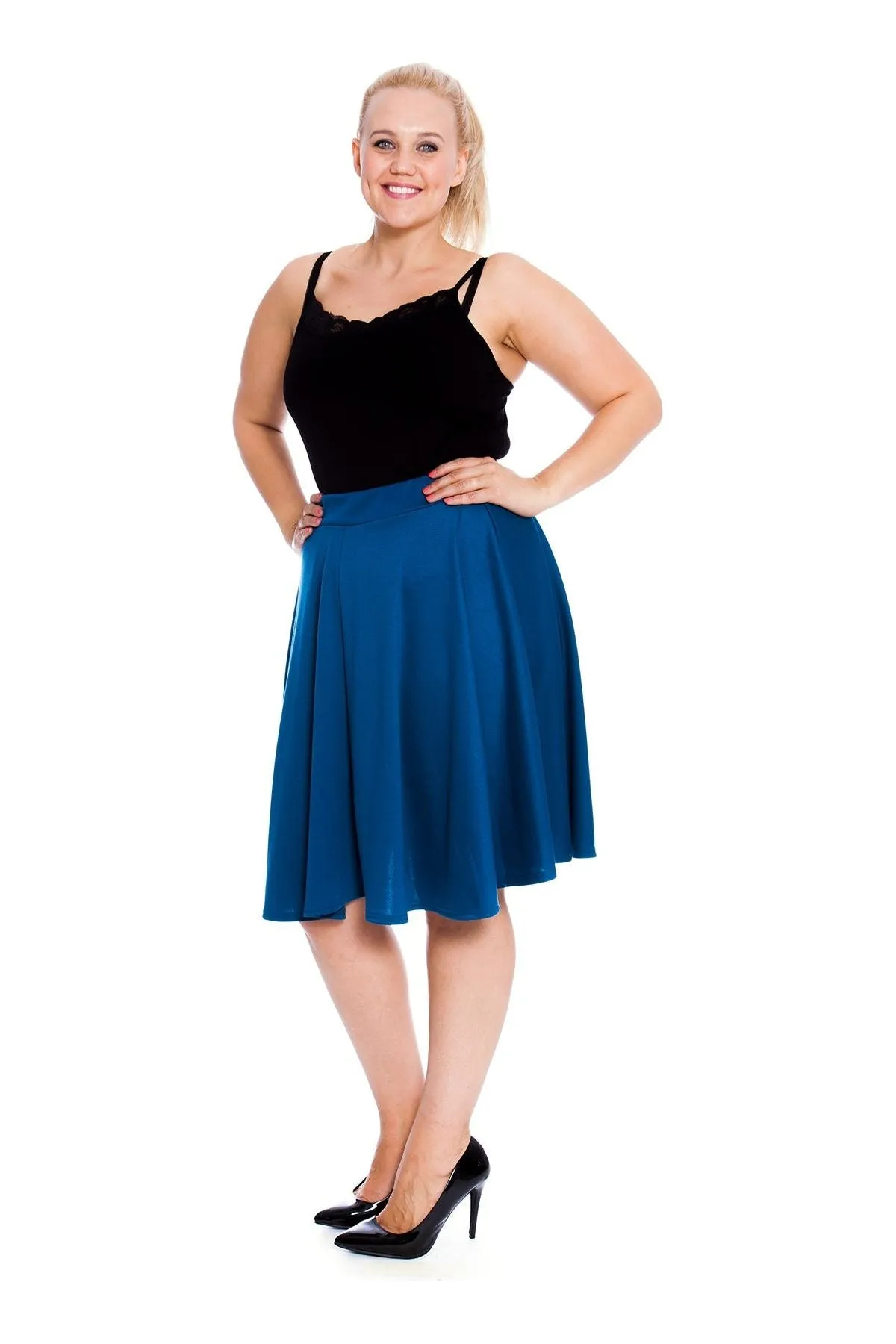 Flared Elastic Waist Skater Skirt