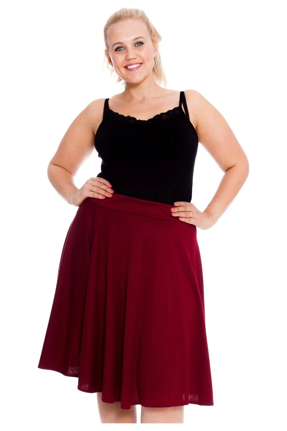 Flared Elastic Waist Skater Skirt