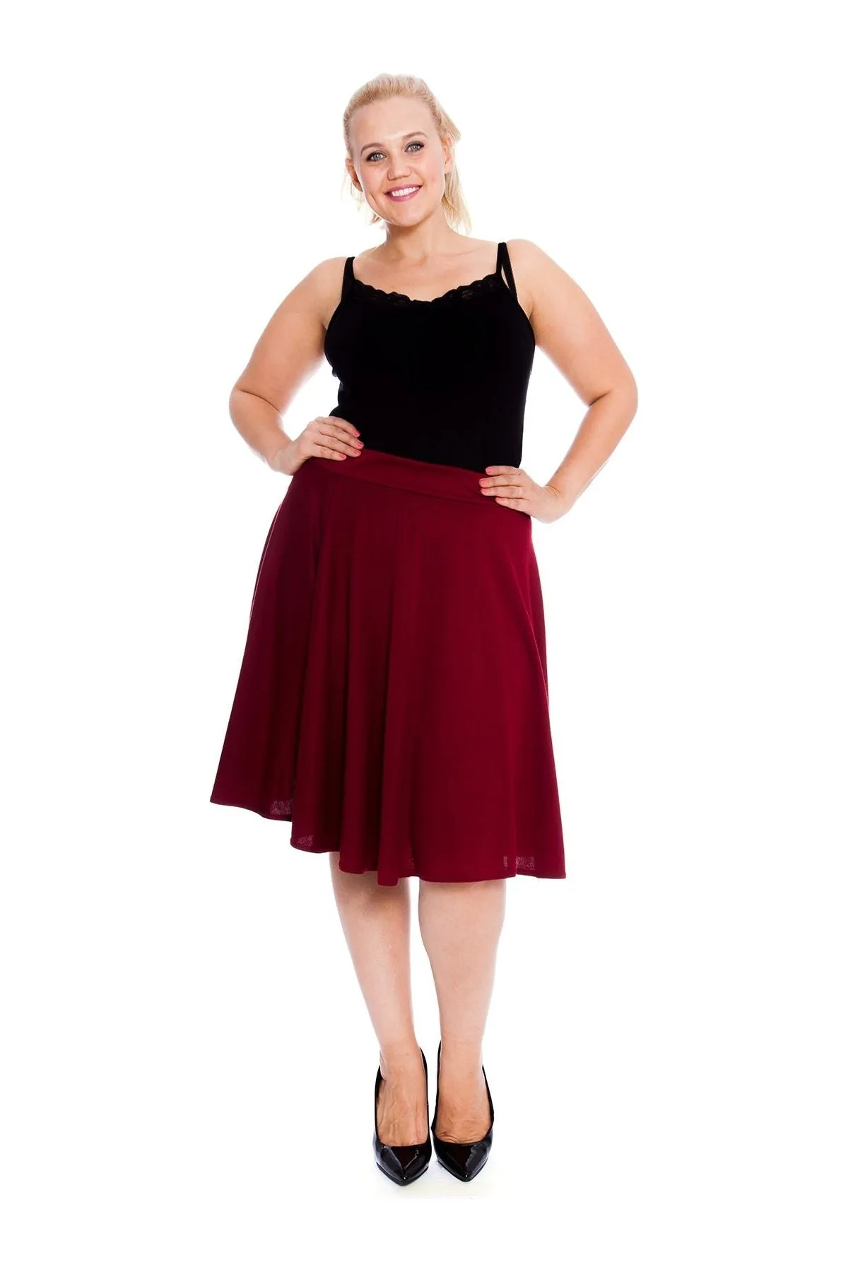Flared Elastic Waist Skater Skirt