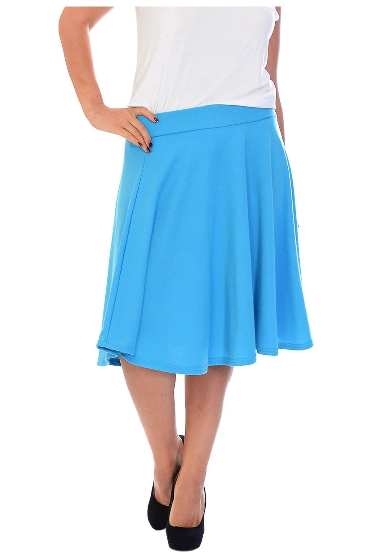 Flared Elastic Waist Skater Skirt