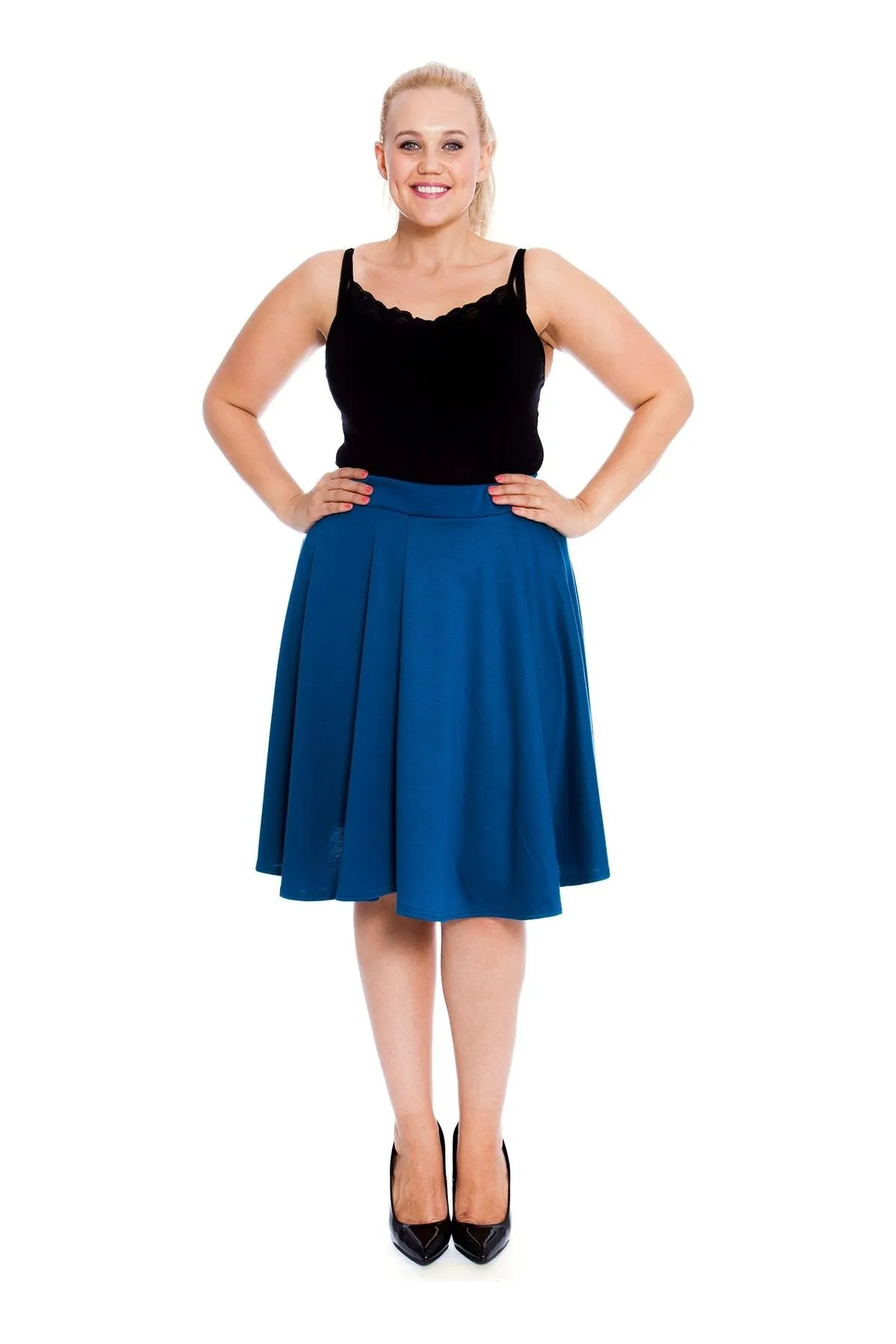 Flared Elastic Waist Skater Skirt
