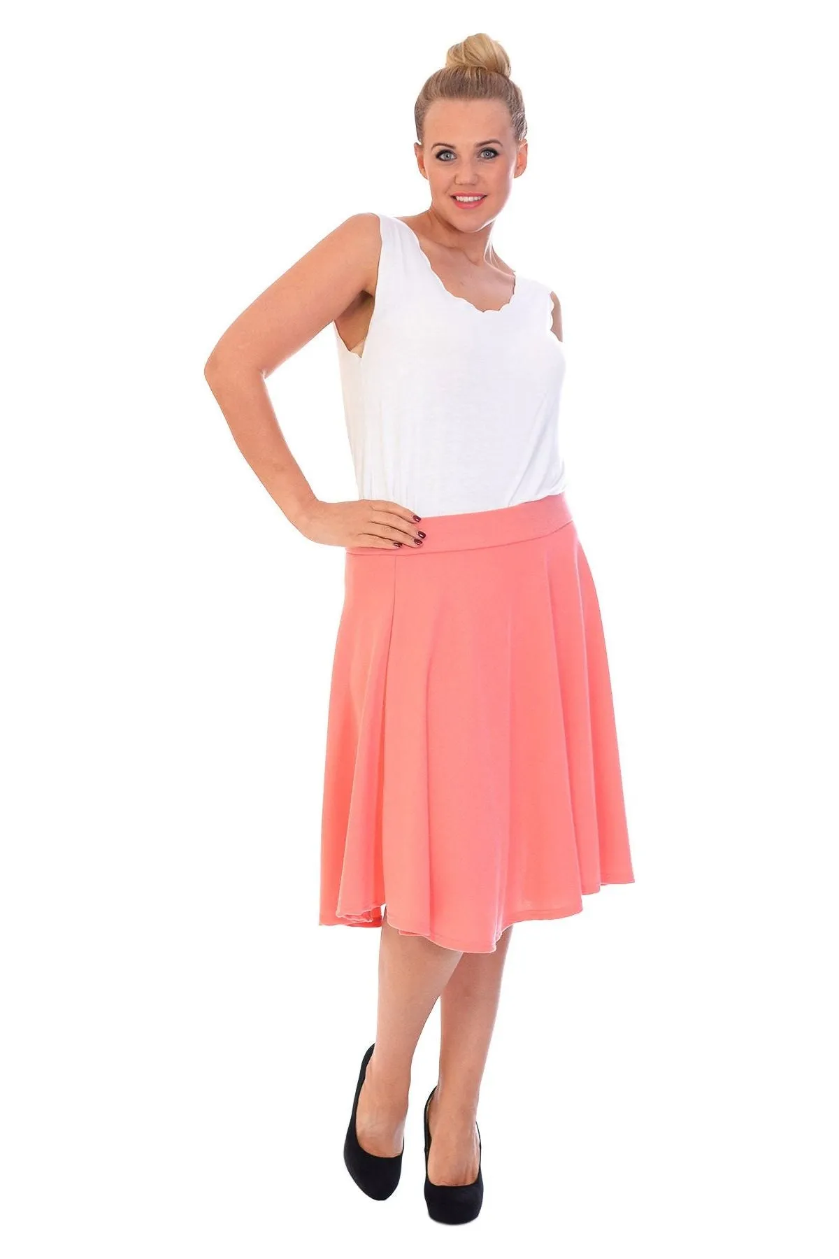 Flared Elastic Waist Skater Skirt