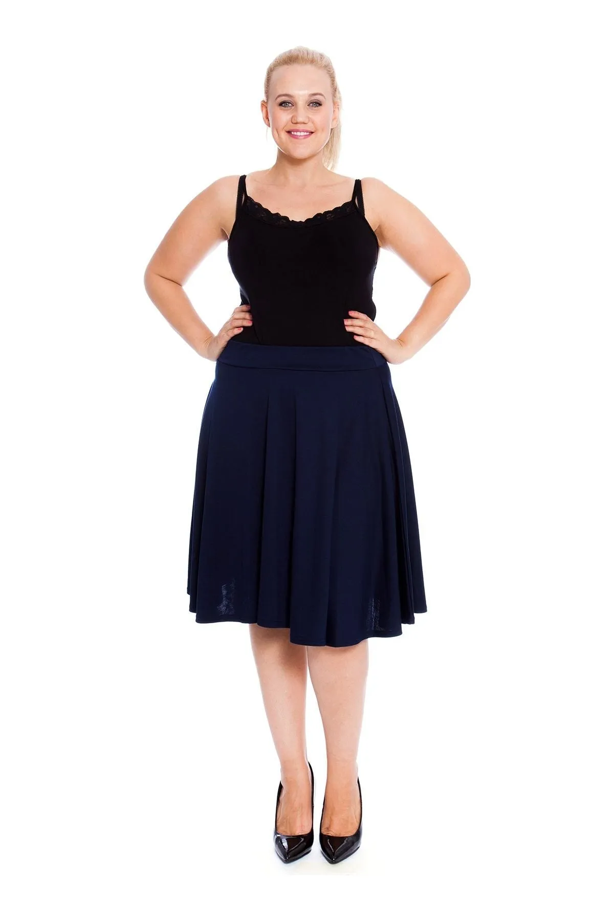 Flared Elastic Waist Skater Skirt