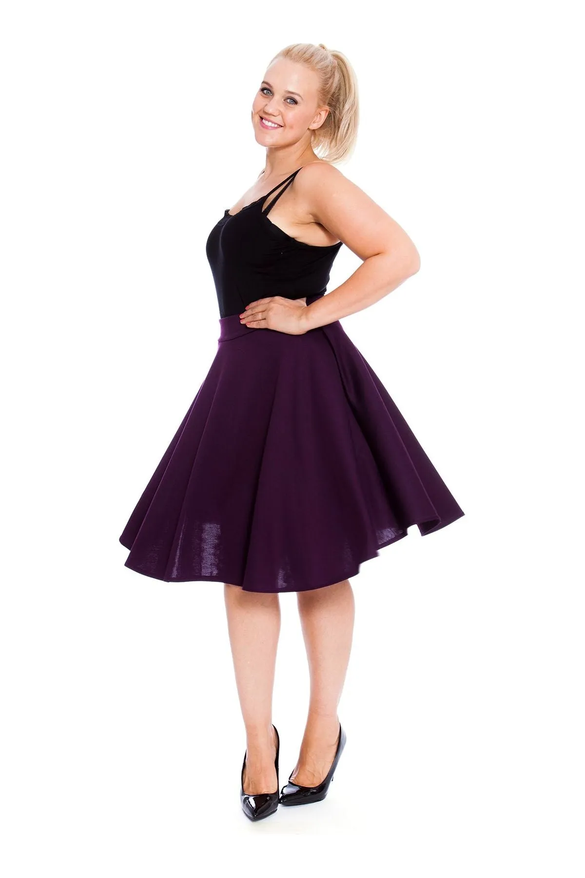 Flared Elastic Waist Skater Skirt