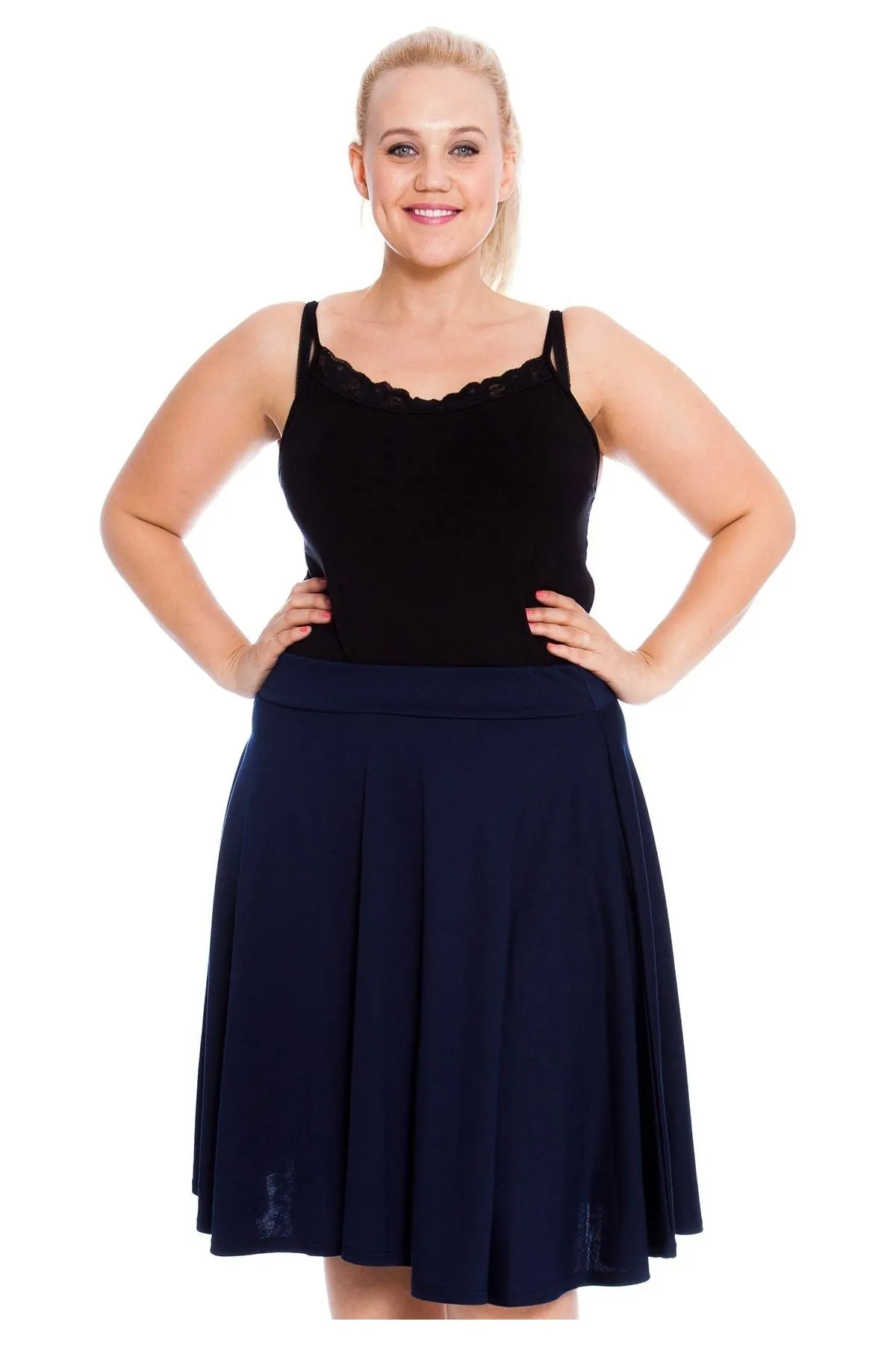 Flared Elastic Waist Skater Skirt
