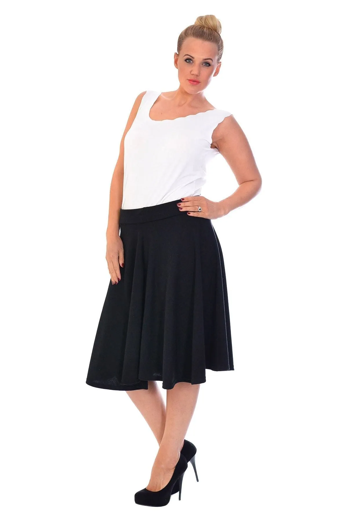 Flared Elastic Waist Skater Skirt
