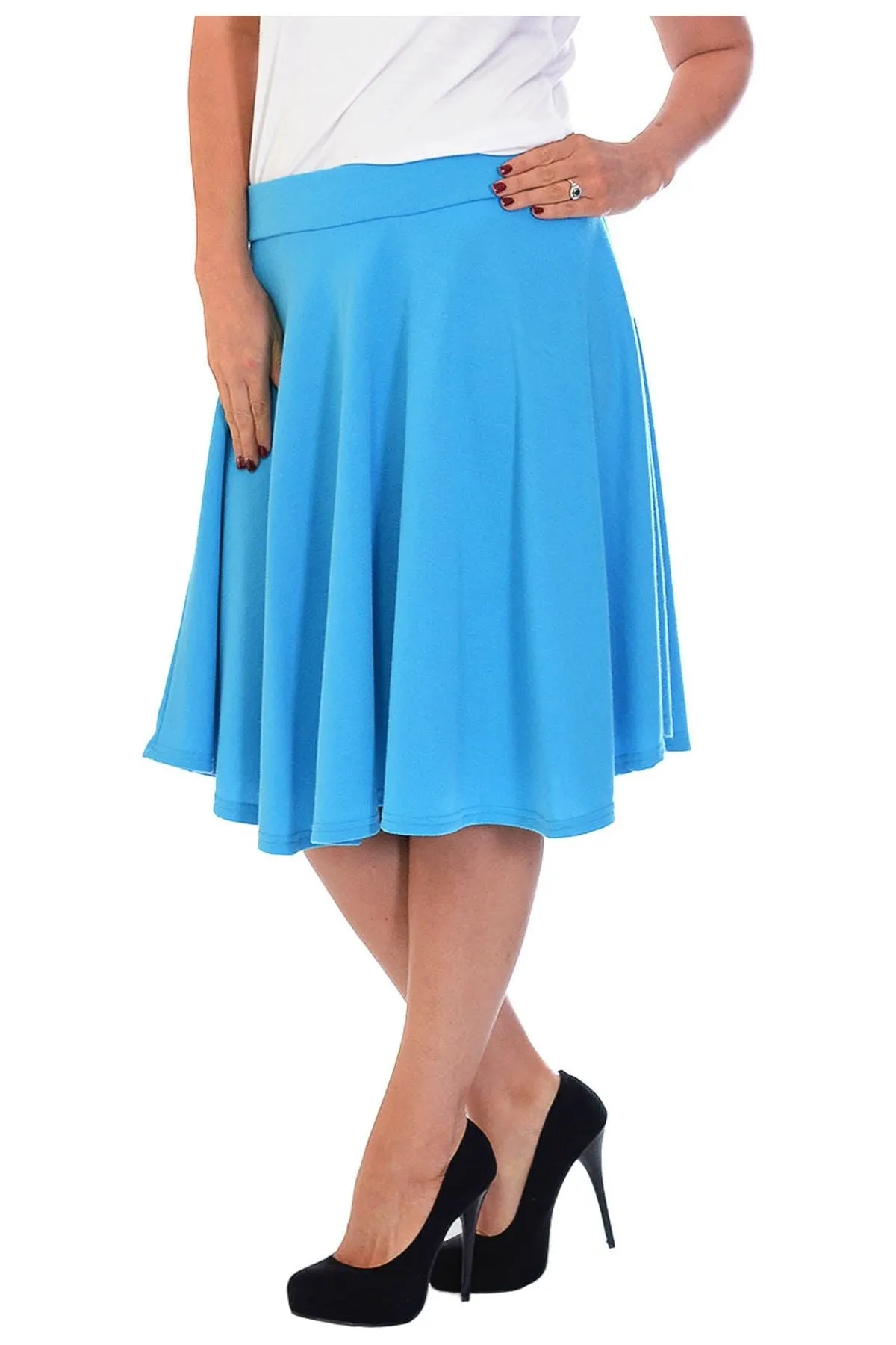 Flared Elastic Waist Skater Skirt