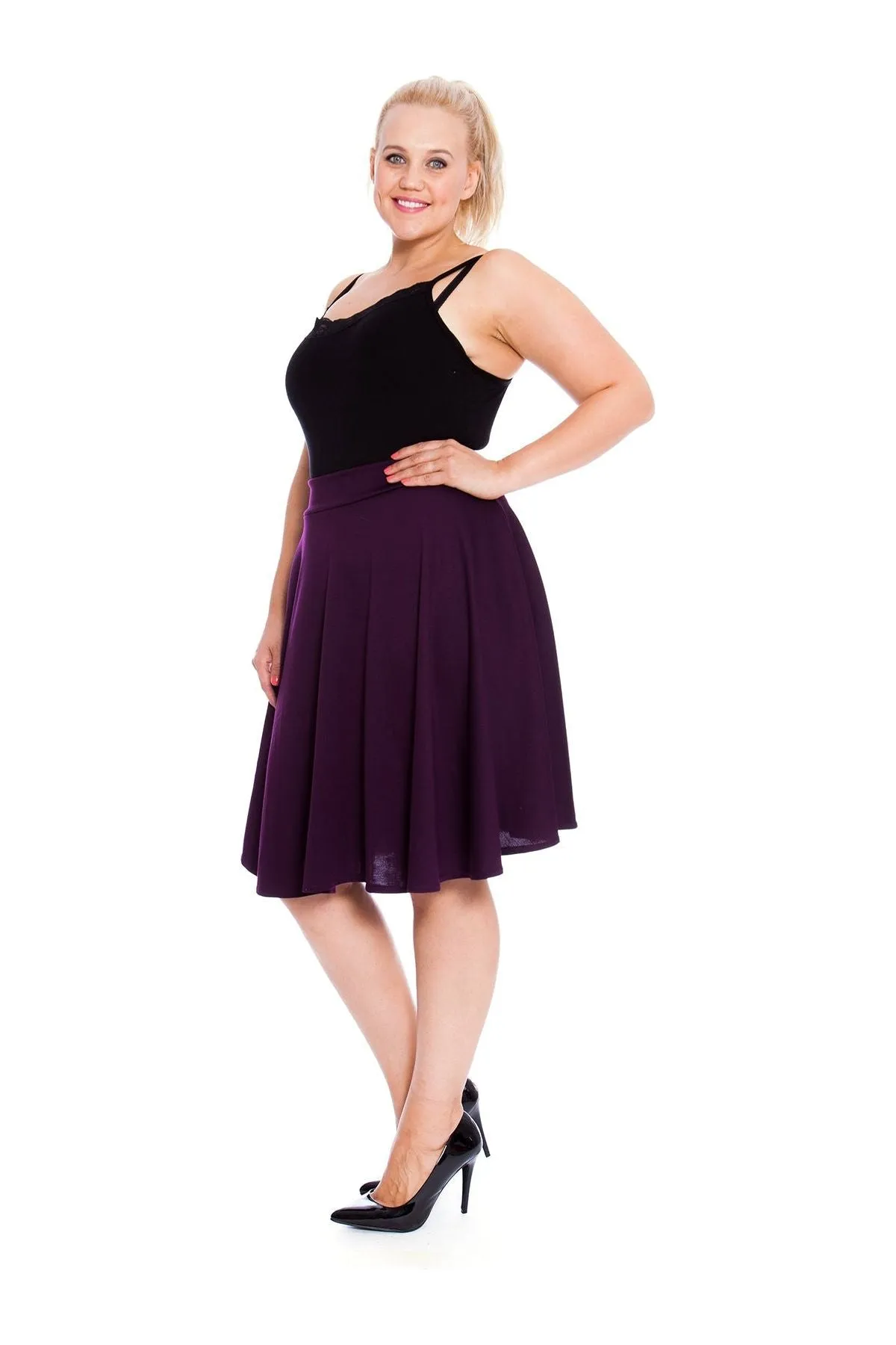 Flared Elastic Waist Skater Skirt
