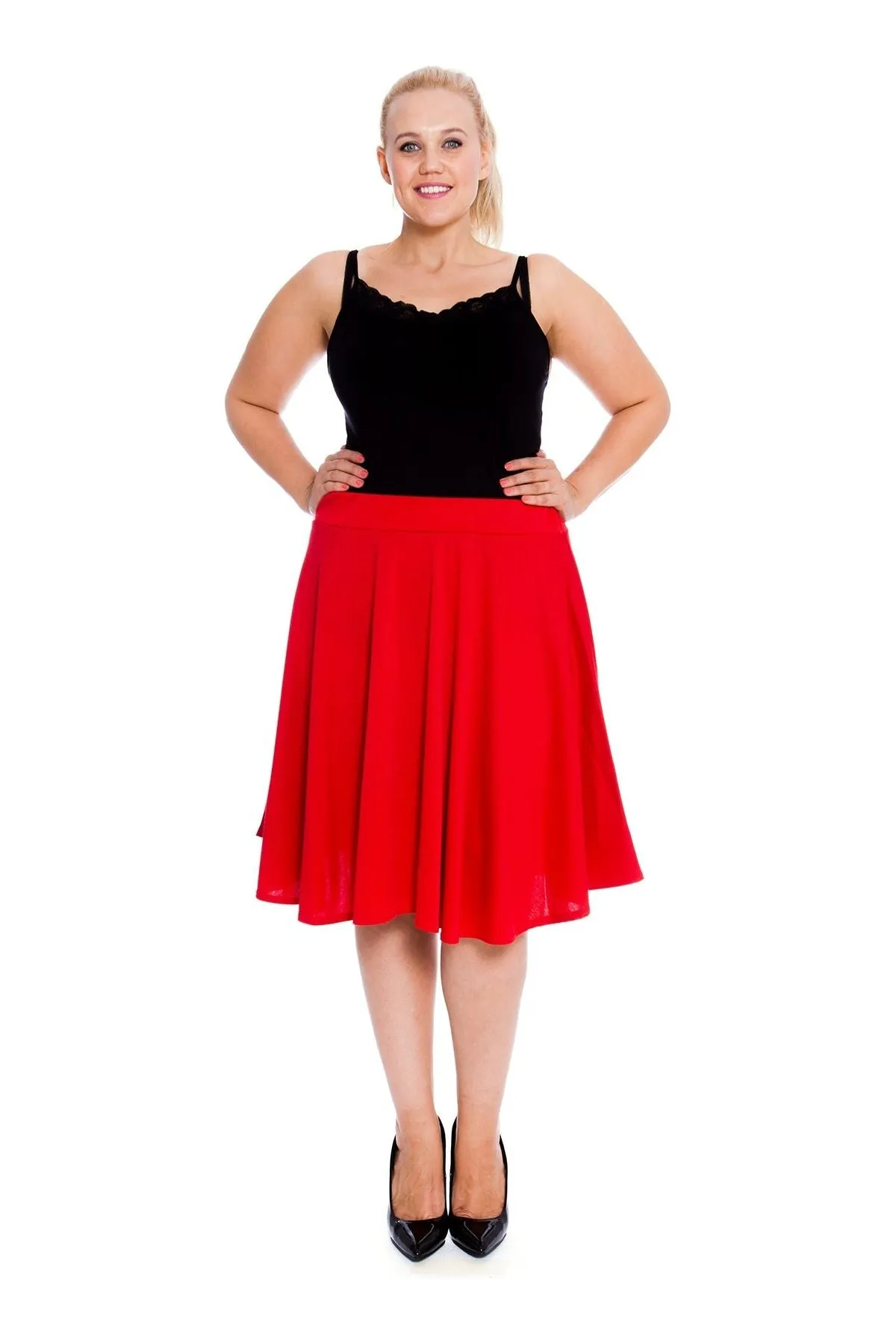 Flared Elastic Waist Skater Skirt