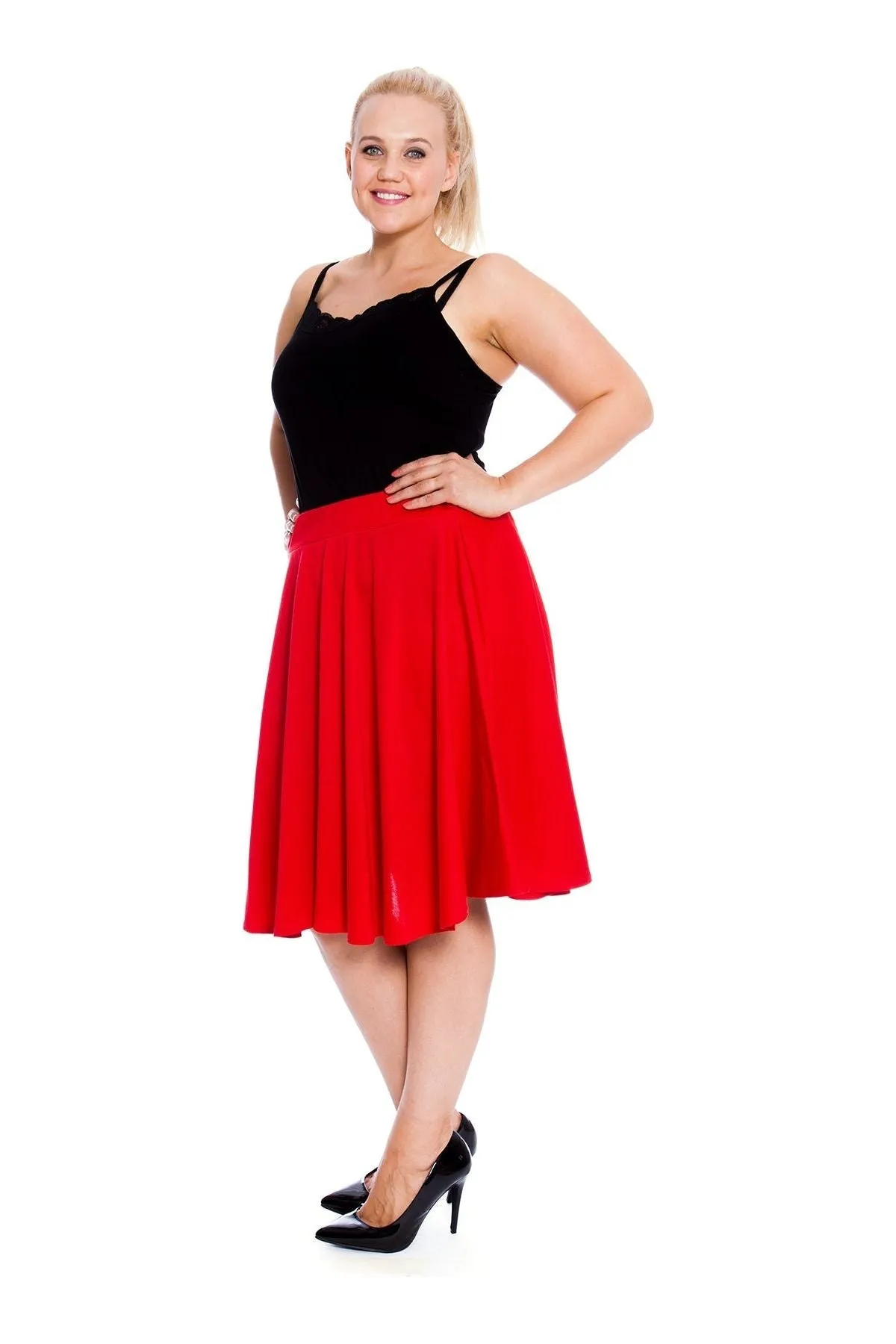 Flared Elastic Waist Skater Skirt