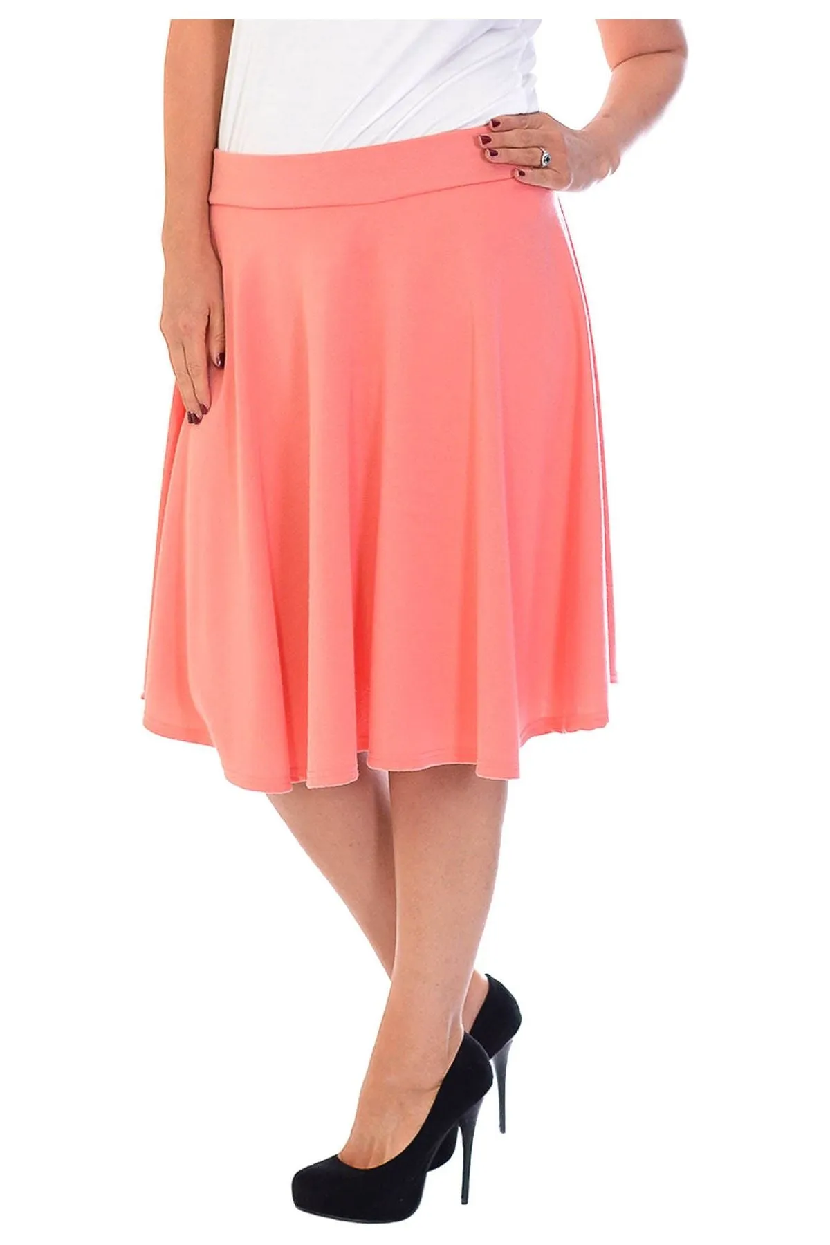 Flared Elastic Waist Skater Skirt