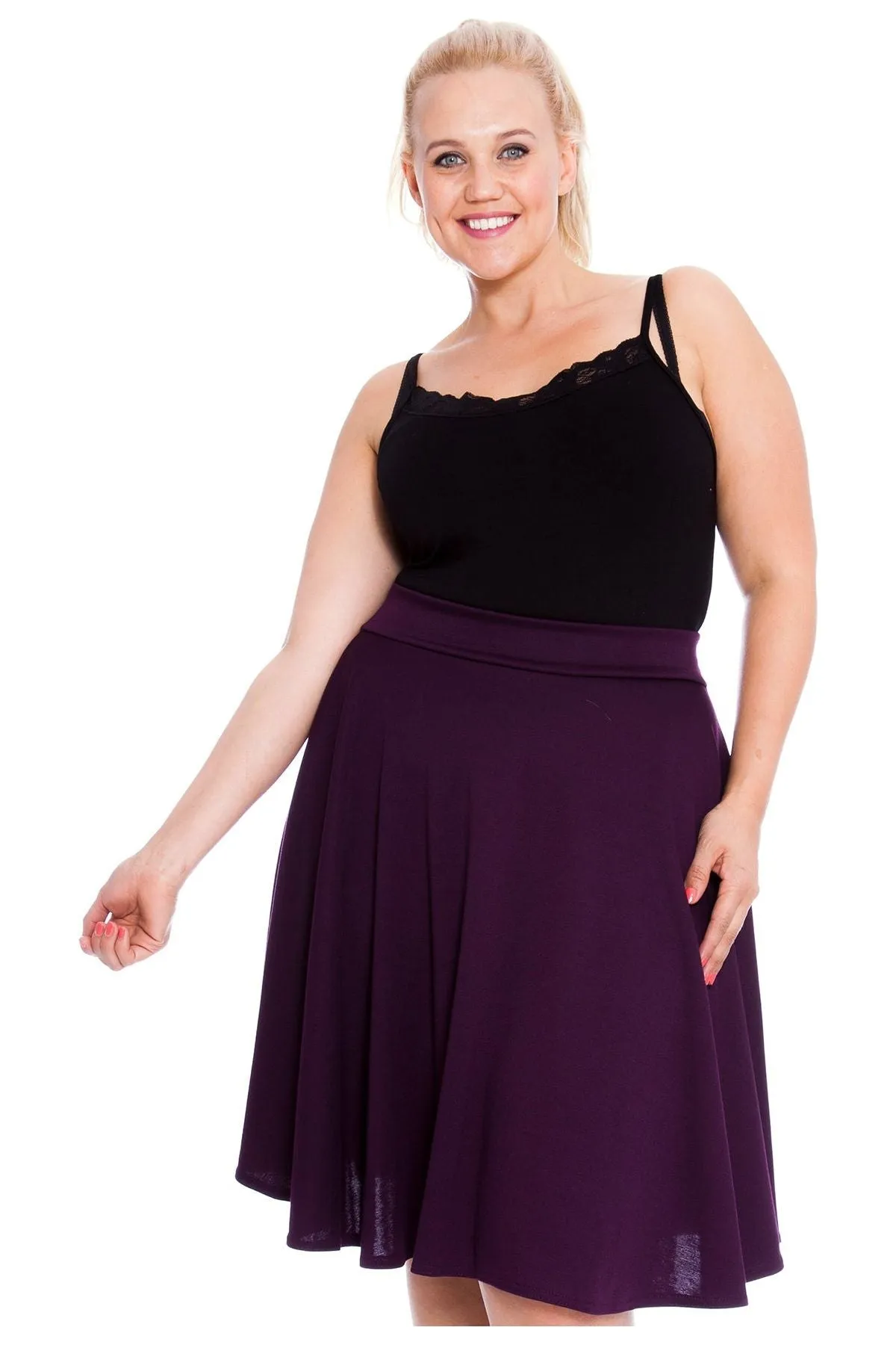 Flared Elastic Waist Skater Skirt