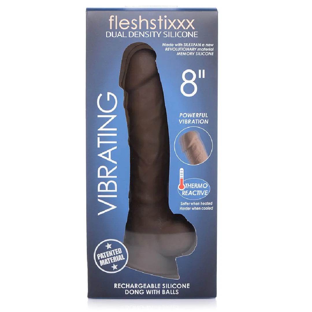 Fleshstixxx 8 Inch Vibrating Silicone Dildo with Balls - Chocolate