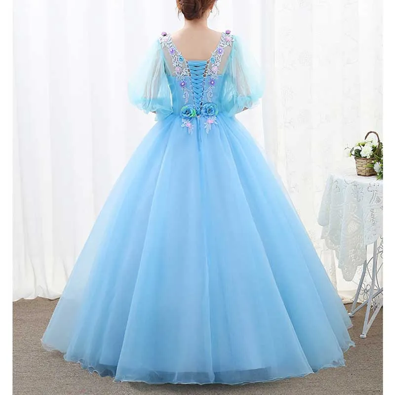 Floral Embroidered Long Sleeve Ball Gown Homecoming Dresses