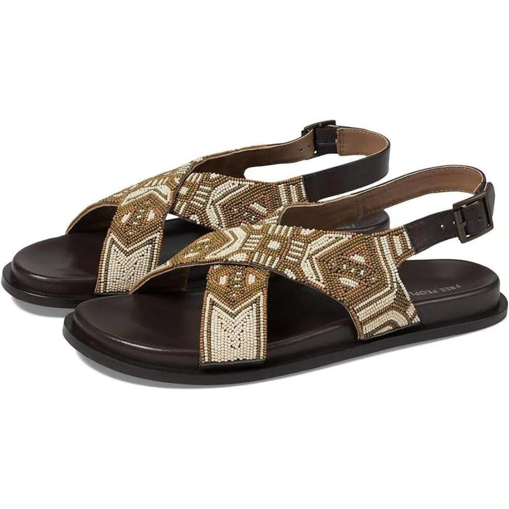Free People Sandals Mali Taupe Multi Beaded Flats