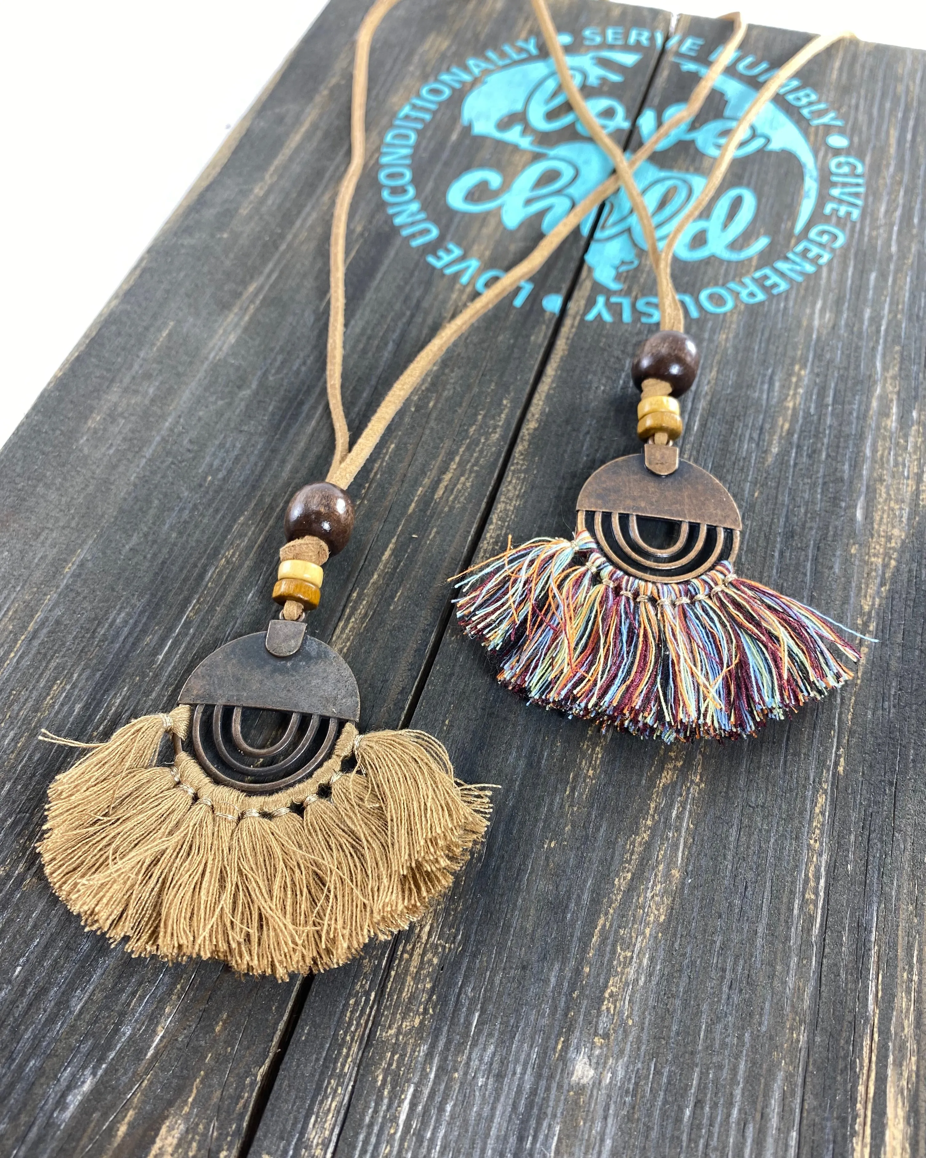 Fringe Copper Pendant on Suede Cord