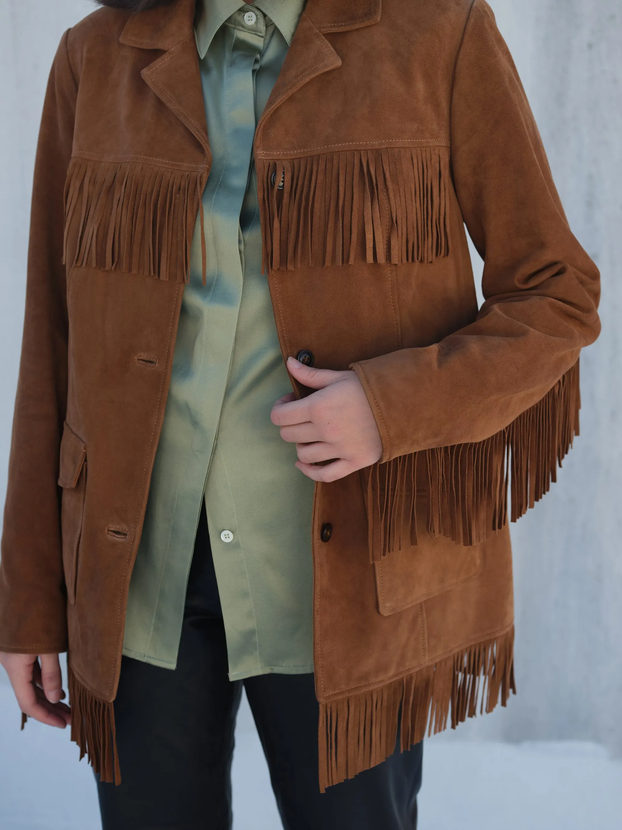 Fringe Suede Jacket Tan