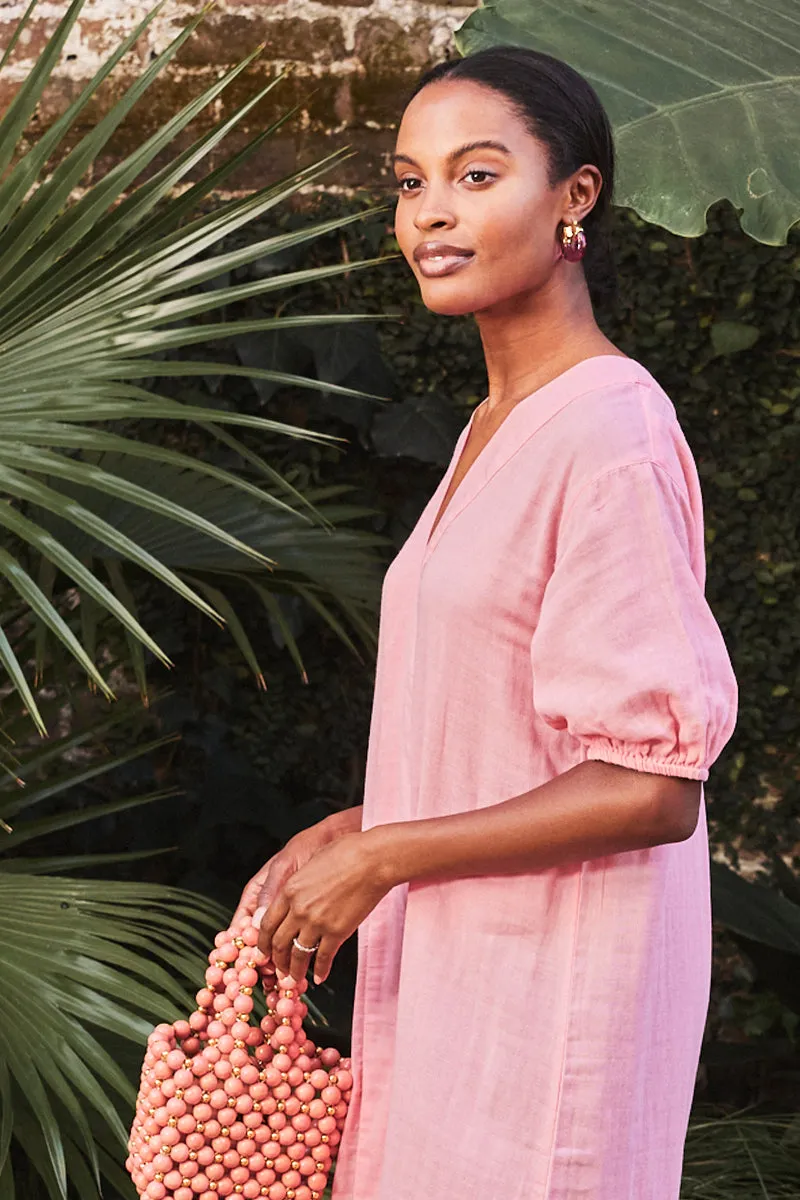 Gauze Caftan in Coral