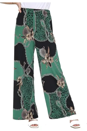 Green Leopard Chain Print Palazzo Trouser